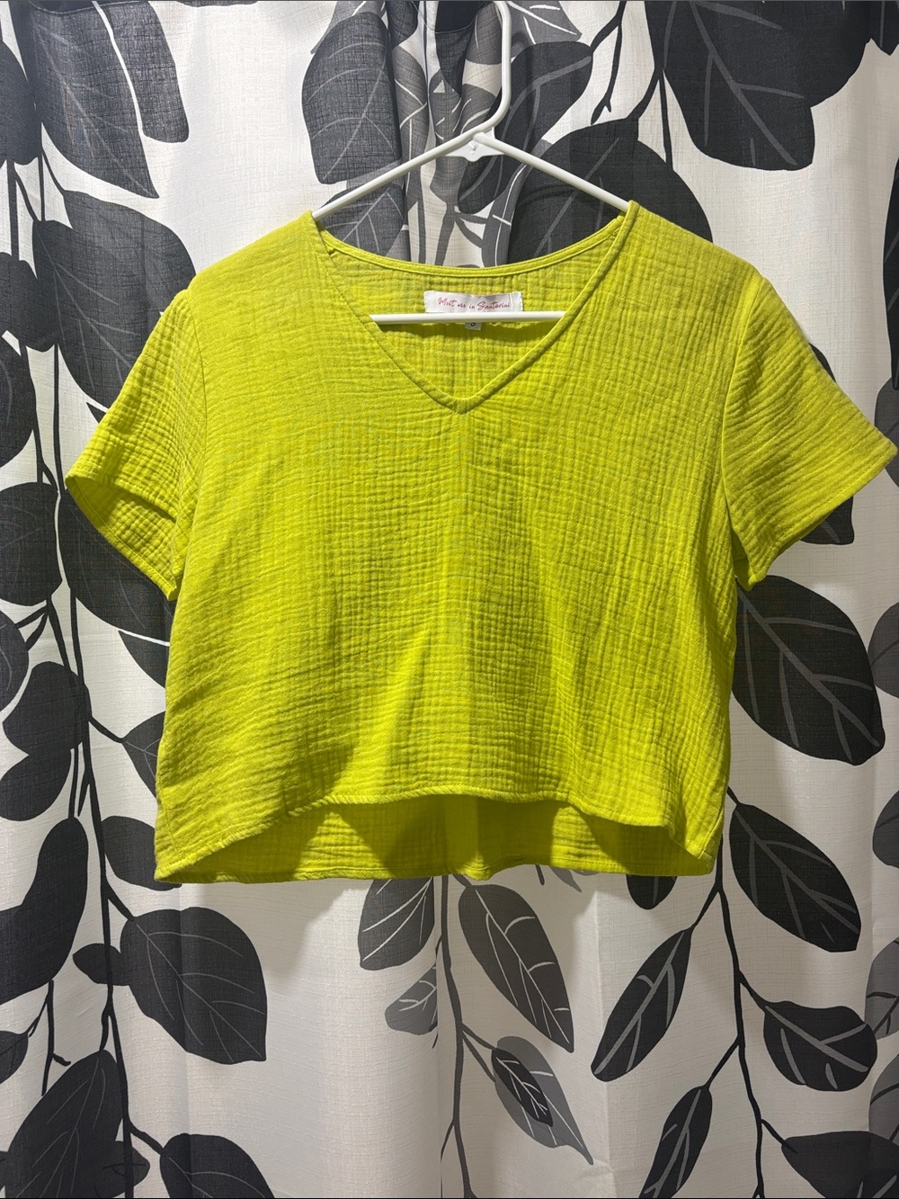 Cropped V-Neck Top in Lime Green
